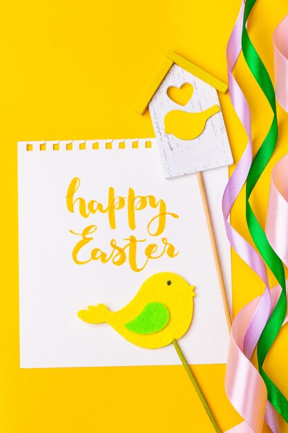 Happy easter card on a yellow background