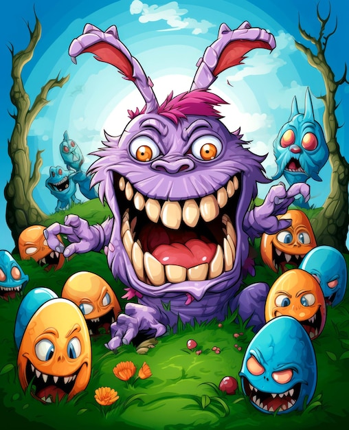 Happy Easter Cartoon horror illustration of Easter celebration