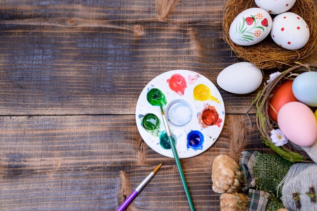 Happy Easter. Colorful painting eggs for celebrate in April. Preparing and painting for family celebrate and  home decoration.