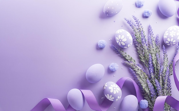 Happy easter Colourful Easter eggs on pastel background Decoration concept for greetings and presents on Easter Day celebrate time