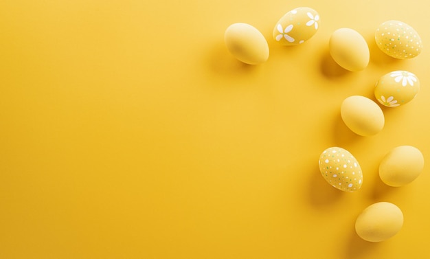 Happy easter Colourful Easter eggs on yellow background Decoration concept for greetings and presents on Easter Day celebrate time