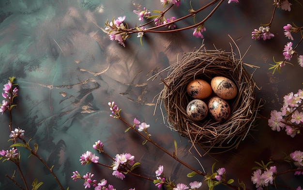 Happy Easter concept with easter eggs in nest