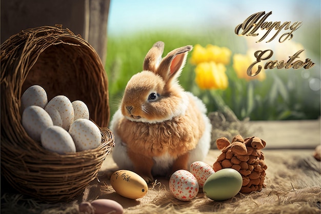 Happy Easter Congratulatory easter background Easter poster and banner template Greetings and presents for Easter Day Promotion and shopping template for Easte Luxury realistic creative