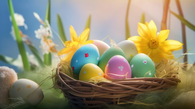 Happy Easter Cute Background Illustration AI Generative