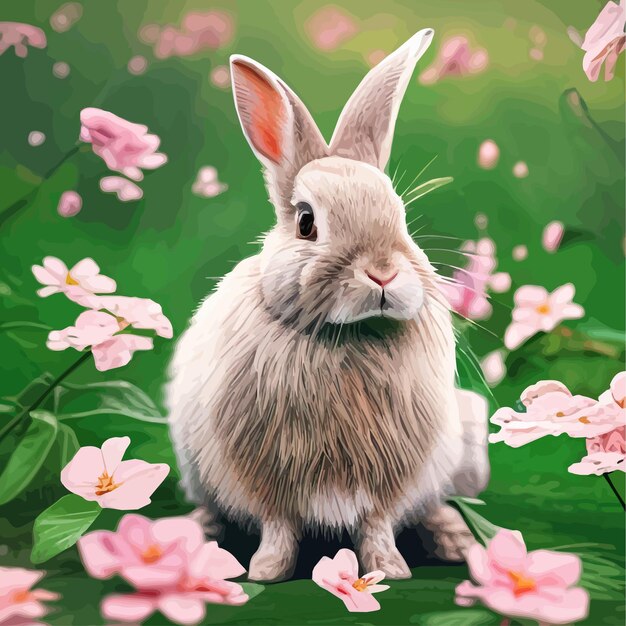 Happy Easter cute beautiful Easter Bunny in a sunny meadow in flowers decorated Easter card greeting card in pastel