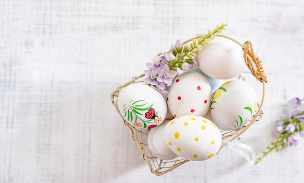 Happy Easter Day in April. Colorful of painting eggs for celebrate and home decoration.