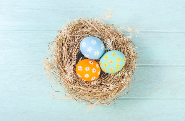 Happy easter Day Easter eggs on wooden background