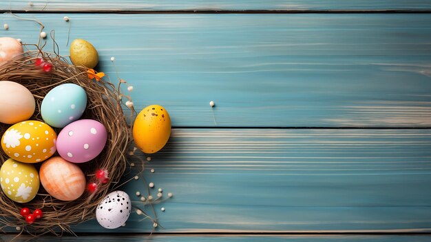 Happy Easter Day Eggs On Wooden Background