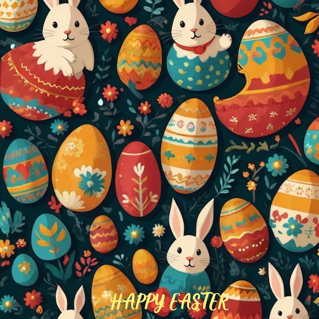 Happy Easter day flat design wallpaper Illustration