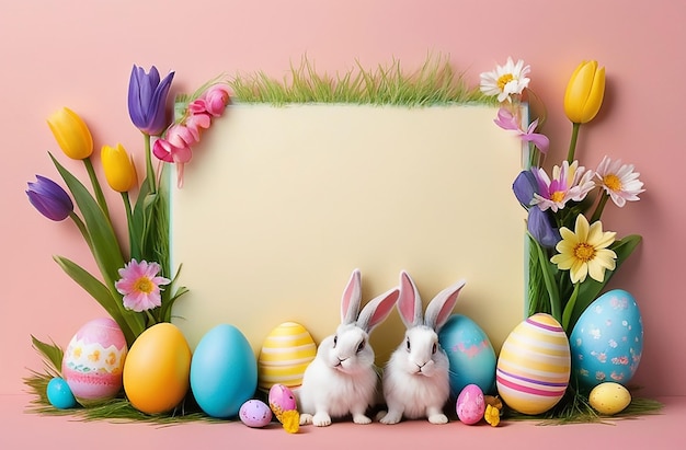 Photo happy easter day frame background