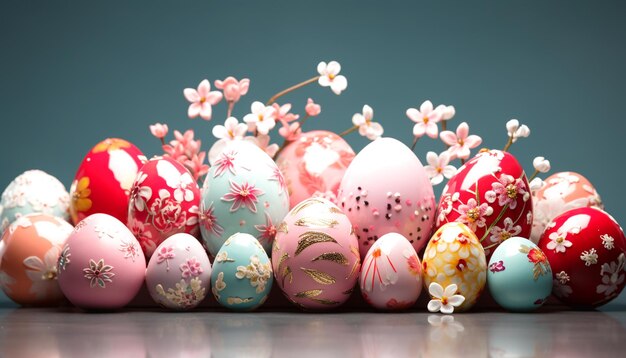 Happy Easter Day with Decorative Easter eggs