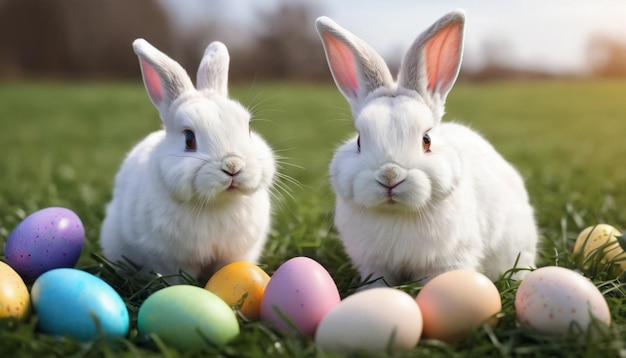 Happy easter Day with eggsleafs and rabbit