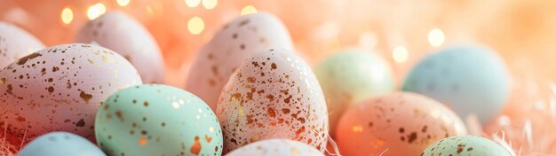 Happy easter decoration background easter eggs over pastel peach fuzz background easter day