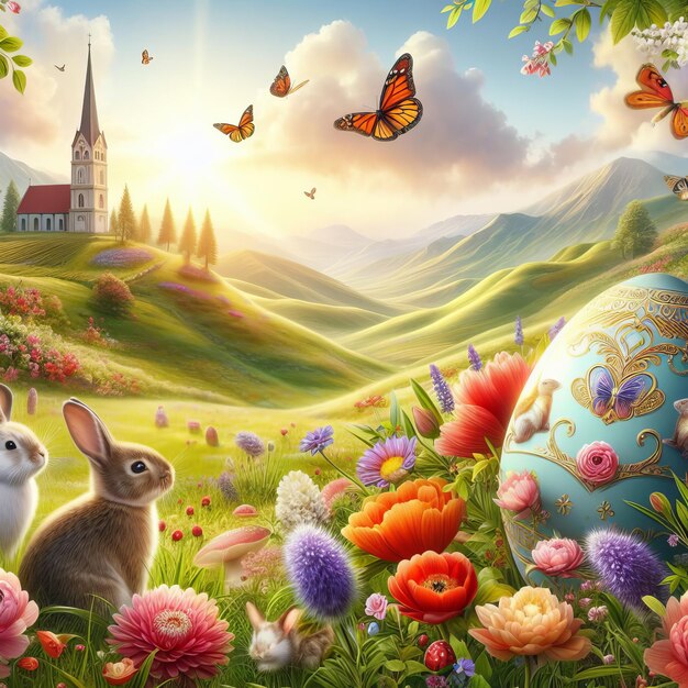 Photo happy easter easter background easter eggs and flowers