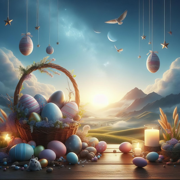 Happy Easter Easter background Easter eggs and flowers