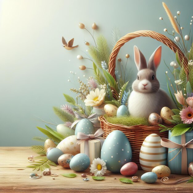 Happy Easter Easter background Easter eggs and flowers