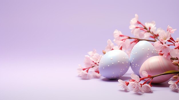 Happy easter easter eggs and flowers on backgrounds place for textgenerative ai