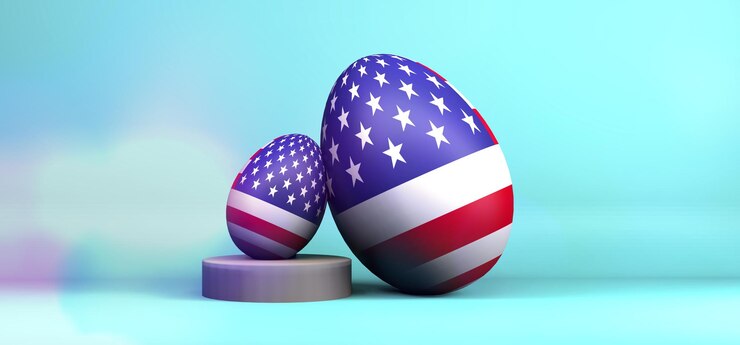Happy Easter Easter USA Two eggs with USA flag colors 3D work and 3D image copy space