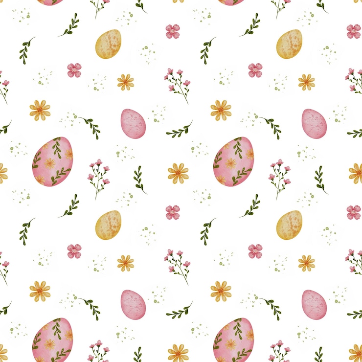 Photo happy easter egg pattern cute floral illustration with spring colors for holiday cards and decor