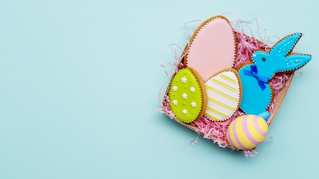 Happy easter festive background bunny egg basket