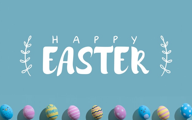 Happy easter festive background painted eggs blue