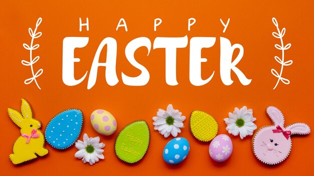 Happy easter festive ornament greeting rabbit egg