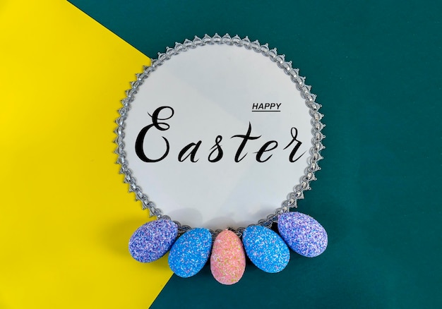 Happy easter Flat Lay Internet banner postcard on Easter