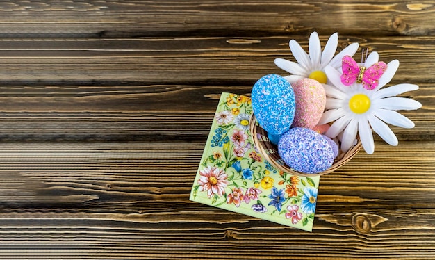 Happy easter Flat Lay Internet banner with Copy Space on Easter