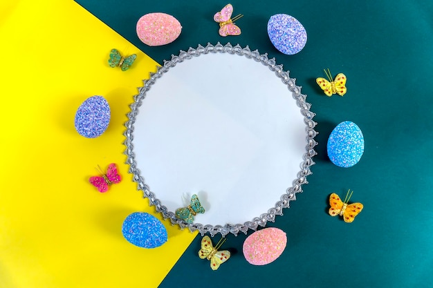 Happy easter Flat Lay Internet banner with Copy Space on Easter