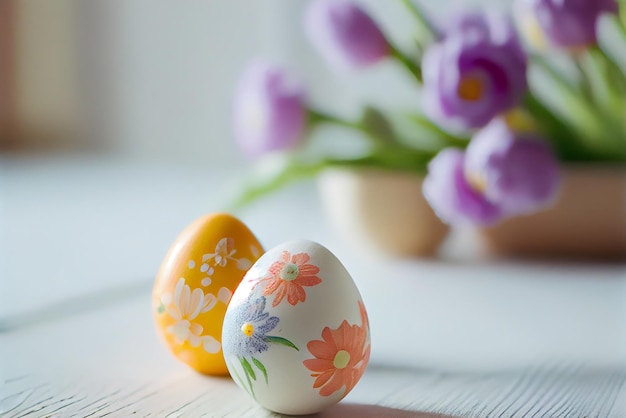 Happy Easter Greeting Background with Colorful Eggs Generative AI