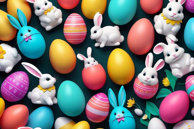 Happy Easter Greeting Background with Colorful Eggs Generative AI