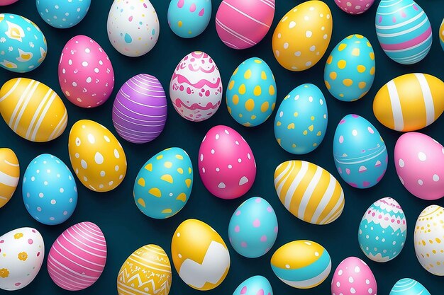 Happy Easter Greeting Background with Colorful Eggs Generative AI