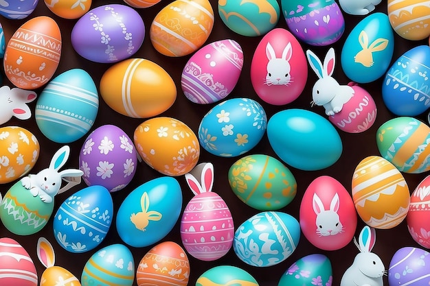 Happy Easter Greeting Background with Colorful Eggs Generative AI