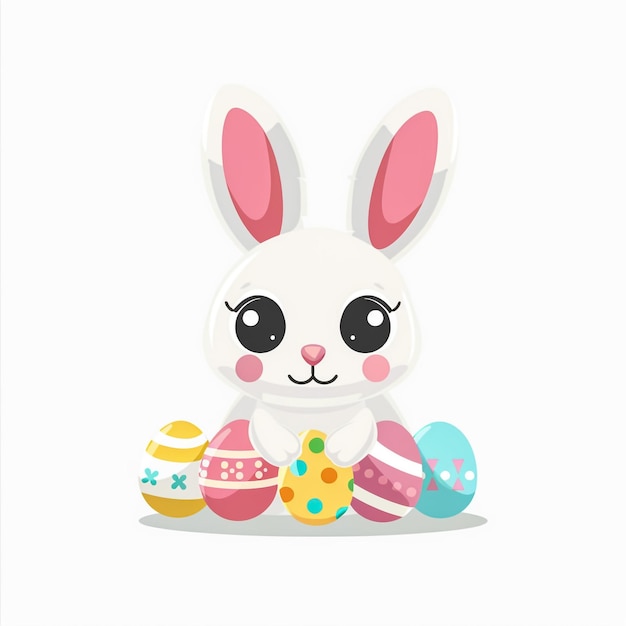 Happy Easter greeting card poster with cute sweet bunny