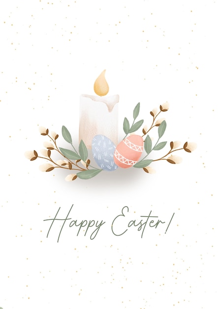 Фото Поздравительные открытки с пасхой на белом фоне нарисованные от руки яйца, свечи, корзина, куличи