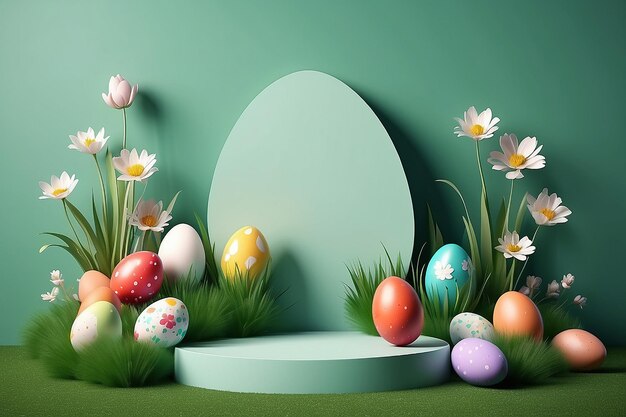 Happy Easter holiday greeting card with colorful painted eggs