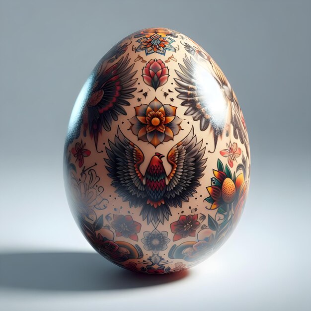 Photo happy easter illustration easter eggs covered in a variety of hyperrealistic shiny 3d tattoo images