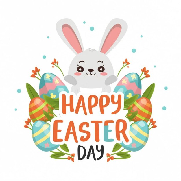 happy Easter illustration typography Free vector flat background for easter holiday