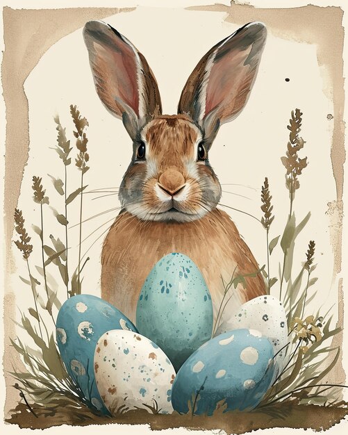 happy easter image cute rabbit with eggs