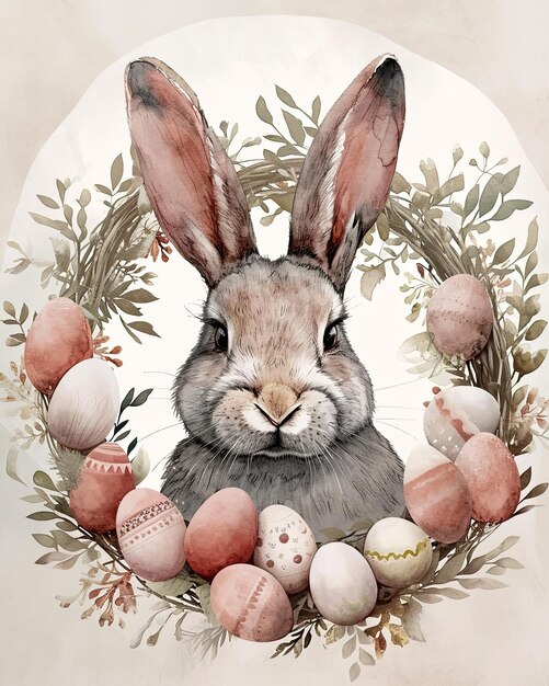 happy easter image cute rabbit with eggs