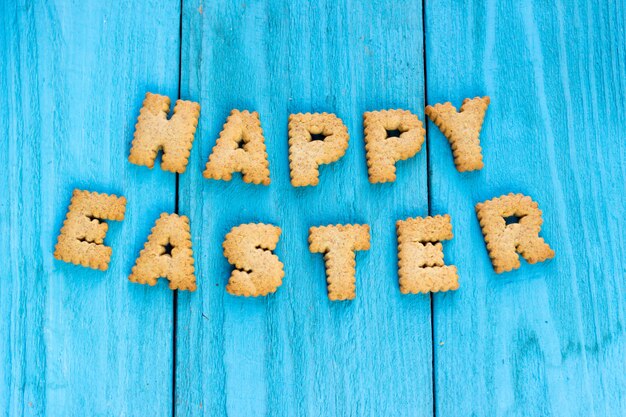 Happy Easter lettering made by cookies.