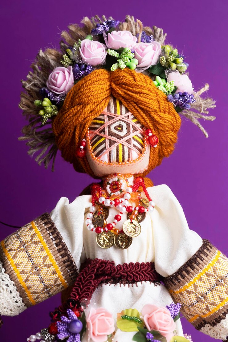 Photo happy easter and motanka doll