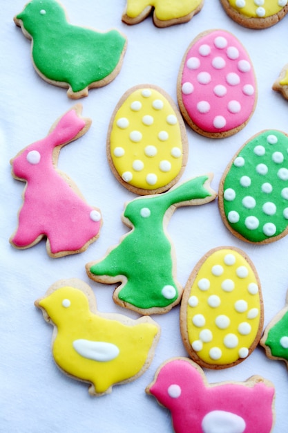 Happy Easter. Multicolored Easter cookies.