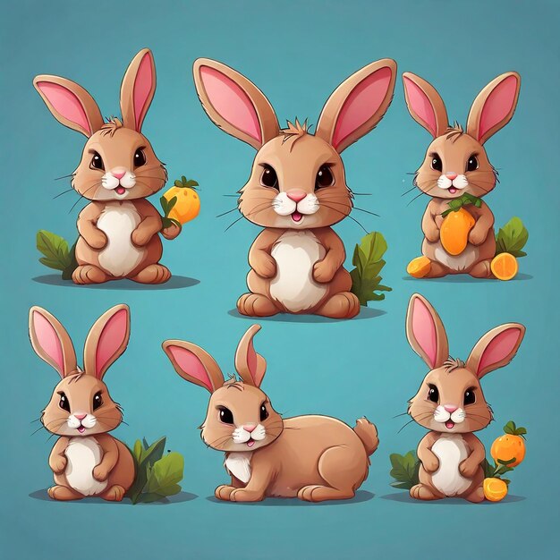 Photo happy easter set of cute flower rabbits isolated