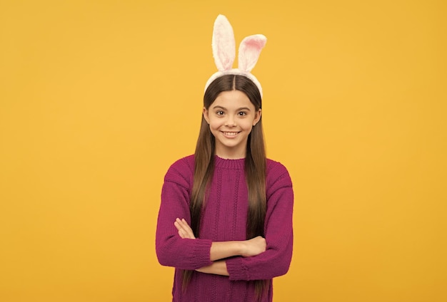 Happy easter teen girl in funny bunny ears happy easter