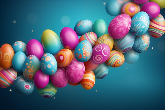 Happy easter text design easter greeting card with colorful and pattern eggs for spring holiday