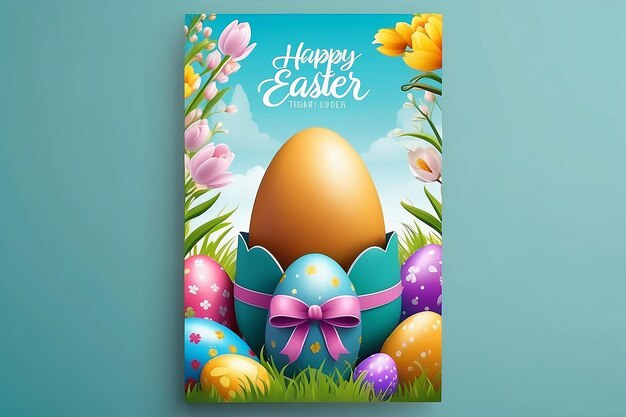 Happy easter vertical poster template with for easter celebration