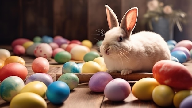 Happy easter with Easter bunny and egg Generative ai