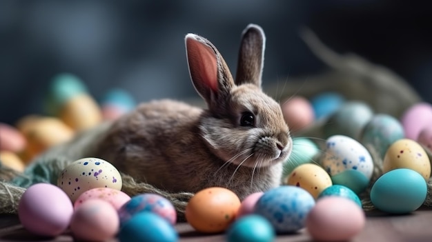 Happy easter with Easter bunny and egg Generative ai