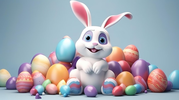 Happy easter with Easter bunny and egg Generative ai